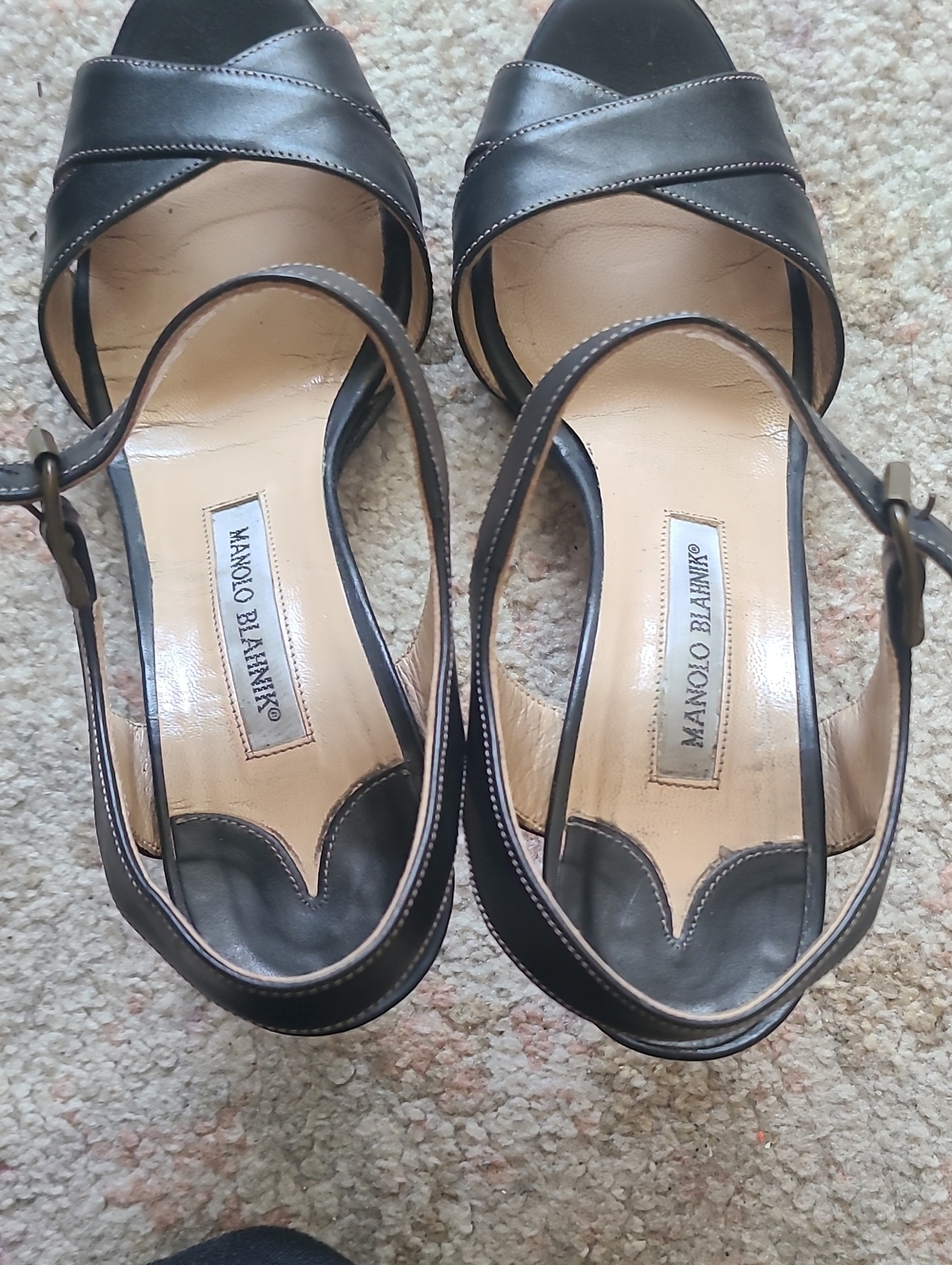 Manolo Blahnik Black Leather Crisscross Slingback Heels
